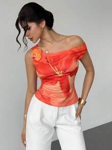 RiviMae 音乐节度假风印花女式上衣 - 橘色 - 查看 3