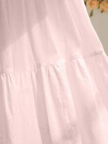 Seusyu 女士中长款松紧腰镂空刺绣半身裙，春夏款 - 粉色 - 查看 5