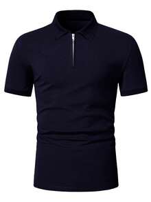 Calvornis 男士半開襟修身短袖休閒百搭日常 Polo 衫，附拉鍊修身高爾夫 Polo 衫，適用於正式場合與儀式 - 藏蓝色 - 查看 4