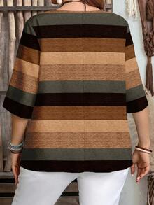 EMERY ROSE Plus Size Women Patchwork Color Casual Minimalist Daily Wear Shirt, Suitable For Summer - Multicolor - View 2