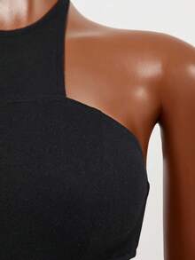 Slaydiva Women's Backless Halter Neck Fitted Denim Jumpsuit - Black - View 4