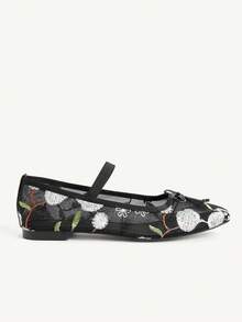 CUCCOO CHICEST 女鞋 时尚黑色蕾丝花朵网纱刺绣蝴蝶结玛丽珍透气平底鞋 可爱甜美优雅女式平底鞋 女鞋 - 多色2 - 查看 3