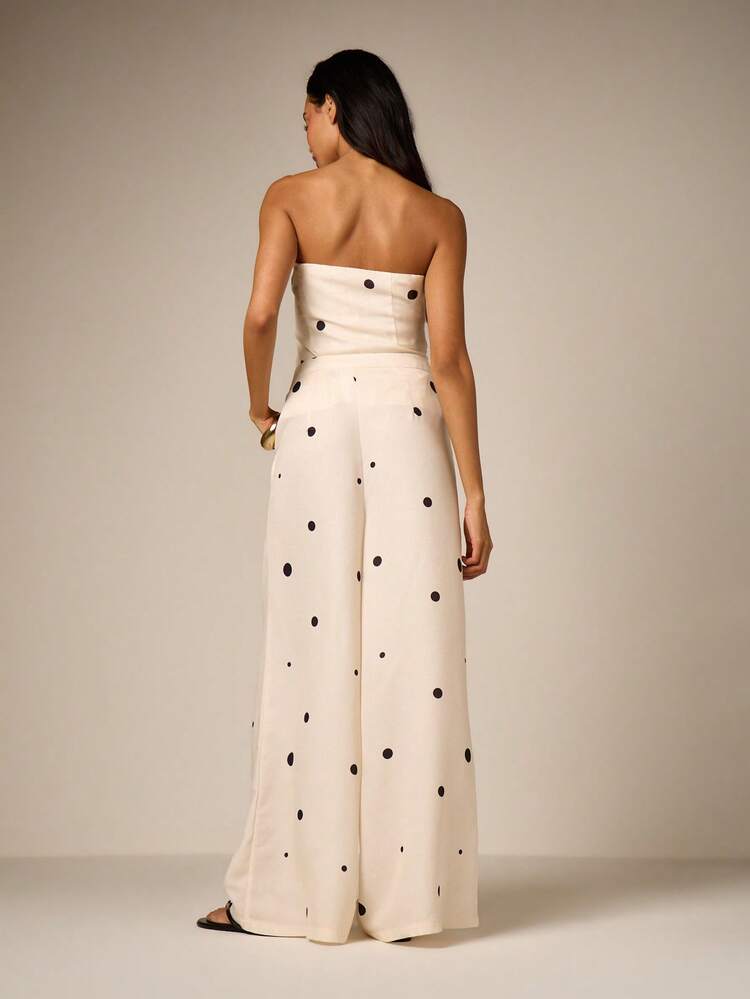 Strapless Polka Dot Two Piece Set With Wide Leg Pants