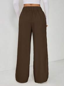 SHEIN PETITE Quần tây công sở nữ thanh lịch cài hai nút - Cà phê nâu - Xem 3