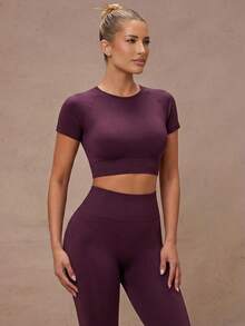 Lumalex Solid Seamless High Stretch Raglan Sleeve Sports Set Workout Women Set Gym Women Outfit - Maroon - View 5