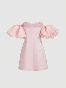 SHEIN MOD 欧根纱荷叶边修身迷你连衣裙 - 粉色 - 查看 4