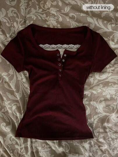  Glimmora Y2KStyle Women's Casual Commuting   Press Buttoned Short Sleeve Fitted T-Shirt, Summer