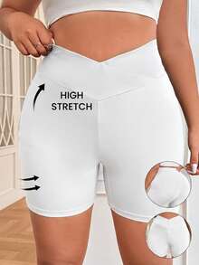 SHEIN EZwear Quần short nữ cỡ lớn màu trắng, kiểu dáng bất đối xứng, cạp chữ V, phong cách thường ngày. - trắng - Xem 1