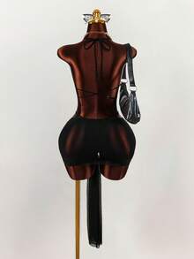Amplova Bộ jumpsuit gợi cảm cổ chữ V xẻ sâu mới về dành cho nữ - màu đen - Xem 10