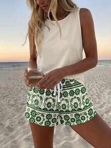 Sylviya 女士休闲圆领背心短裤两件套，适合夏季穿着 - 彩色 - 查看 3