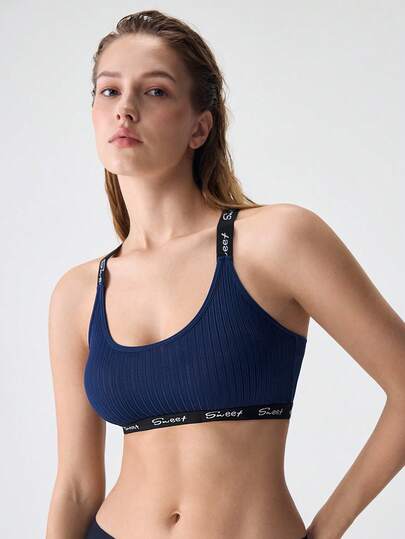 Loungeista 女士字母印花拼色无缝文胸