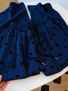 GlowEve CURVE Plus Size Women Drawstring Waist Plaid Heart Pattern Casual Versatile Daily Wear Pants - Navy Blue - View 3