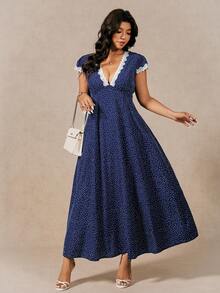 Breezaya Plus Size Women's Navy Blue Summer 1920s Flapper Date Night Dress,Vintage Early Spring Lace Trim White Polka Dot Casual Dresses,Yisikado Zanea Dress - Navy Blue - View 4