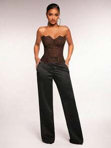 Radiana 女士露背系带性感百搭休闲上衣 - 棕色 - 查看 6