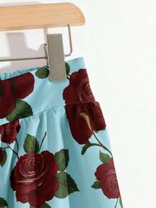 GlowEve CURVE 女士优雅休闲大碎花灰棕色喇叭裙 - 藍色 - 查看 3