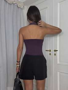Ronhire Women's Solid Color Minimalist Halter Neck Camisole - Purple - View 2
