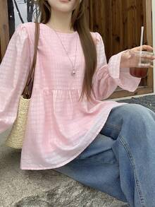 Livesso 女士粉色圆领A字喇叭袖衬衫 - 粉色 - 查看 6