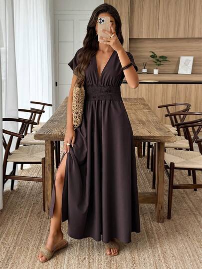 Elouméa Women's Vacation Casual Solid V-Neck Dress