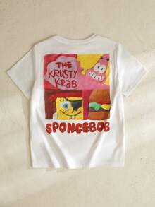 SpongeBob SquarePants | SHEIN 1件休闲可爱男童短袖圆领T恤 - 白色 - 查看 2