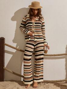 KNITTED SUMMER BEACH AND DAILY STRIPED BOHO SET - Multicolor - View 6