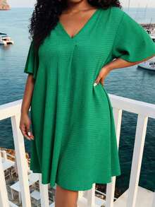 Slaydiva 春夏新品 | 复活节 | 西部风 | 优雅休闲通勤 | 商务休闲女装 | 女士短袖衬衫裙 - 优雅个性化设计 V 领提花宽松短袖荷叶边连衣裙 - 绿色加大码沙滩裙泳衣罩衫加大码绿色连衣裙绿色连衣裙加大码度假连衣裙女士裹身裙游艇连衣裙女士谈话连衣裙Zanzea 女士连衣裙 Ycv9w 女装折扣码 - 綠色 - 查看 10
