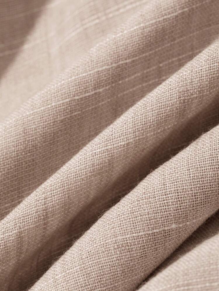 2pcs Blue Linen-Feel Loose Cinched Waist Vacation Style Set, Spring/Summer