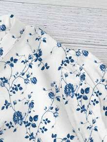 EMERY ROSE Áo kiểu tay ngắn họa tiết hoa nhí ngọt ngào cỡ lớn, kiểu dáng rộng rãi, cổ tròn, xếp ly, thích hợp mặc thường ngày, mẫu mới mùa xuân/hè. - Nhiều màu - Xem 3