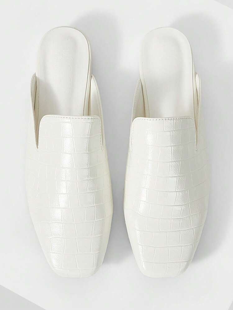 WOMEN SHOES NEW FRENCH FASHION RETRO STONE PATTERN FLAT BOTTOM SQUARE TOE SHOES, VERSATILE, COMFORTABLE AND LIGHT SLIP-ON HIGH-END TEMPERAMENT ELEGANT AND SIMPLE MUELLER HEELS