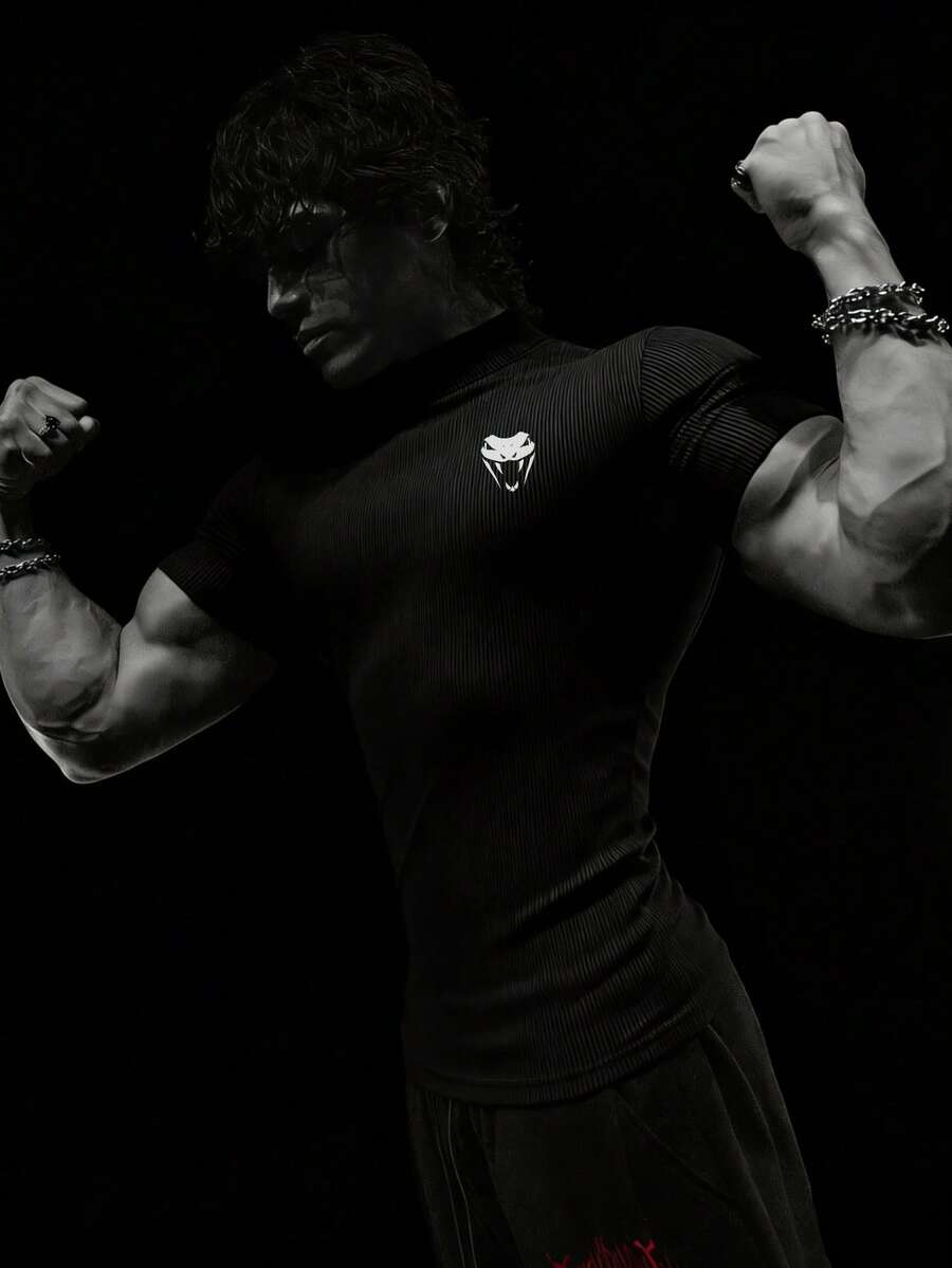 RISE LYT Camiseta de manga corta casual y deportiva con estampado para hombres - Negro - Ver 1