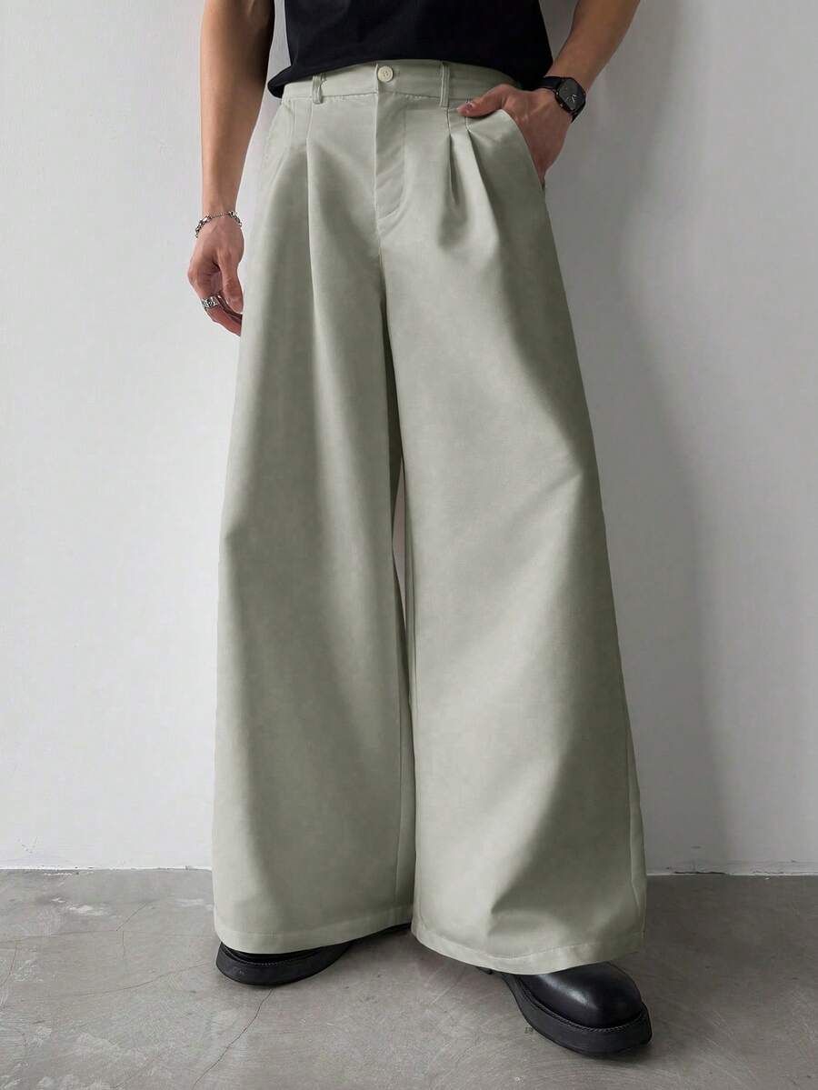 Manfinity Hypemode Men's Casual Versatile Solid Color Loose Wide-Leg Pants - Grey - View 1