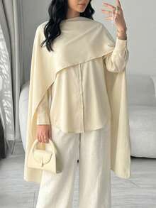 Veilorie 女士优雅纯色披肩领衬衫 - 淡黃色 - 查看 1