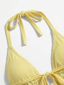 Sweetra CURVE 大码两件套系带比基尼套装，马卡龙色纯鲜黄色，适合夏季海滩度假清凉 - 黃色 - 查看 6