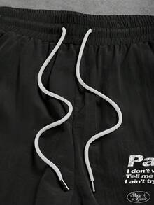 Sport MetroGents Quần thể thao nam mùa hè in họa tiết, cạp chun, có dây rút - màu đen - Xem 3