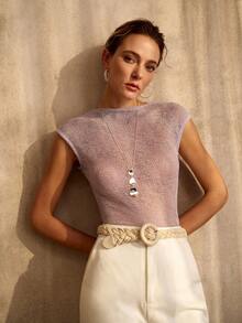 MOTF PREMIUM SLEEVELESS RHINESTONE EMBELLISHED KNIT TOP - Purple - View 7