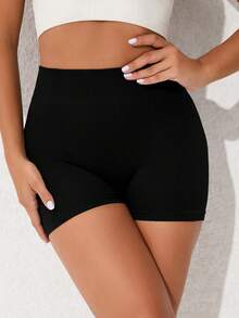 Easithlete High Waist Ribbed Sports Shorts Stretchy ShortsWomen Sweat Short, Gym Short, Biker Short - Black - View 4