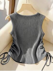 Feyla Áo tank top nữ kiểu dáng thường ngày, thêu họa tiết quả anh đào, cài cúc phía trước, thích hợp cho mùa hè. - Xám - Xem 11