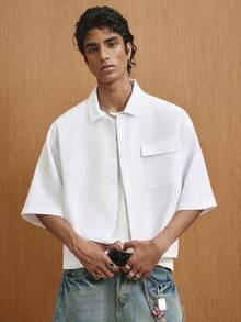 TOKVUE 男士宽松白色短袖衬衫 - 白色 - 查看 6