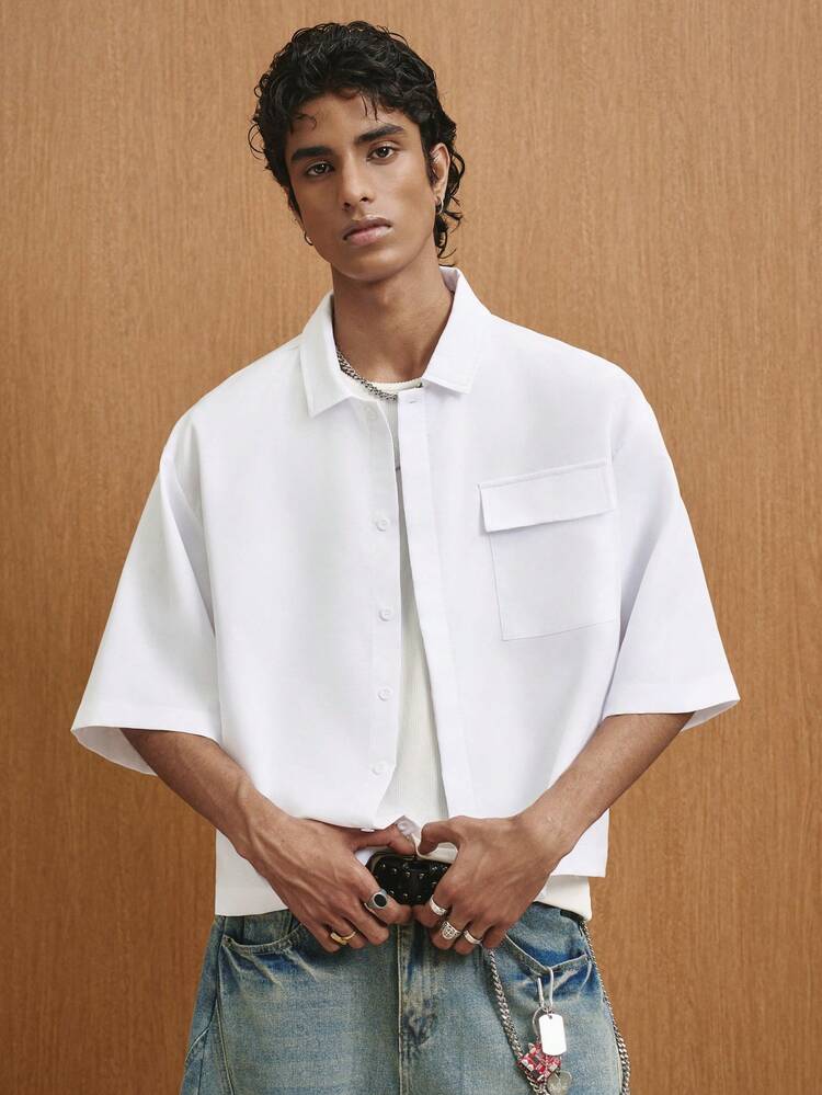 TOKVUE Men's White Striped Print Short Sleeve Shirt,Summer Casual