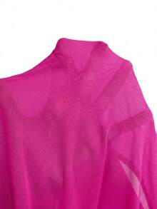 SHEIN SXY 女款純色網紗長袖透視修身上衣 - 玫紅色 - 查看 5