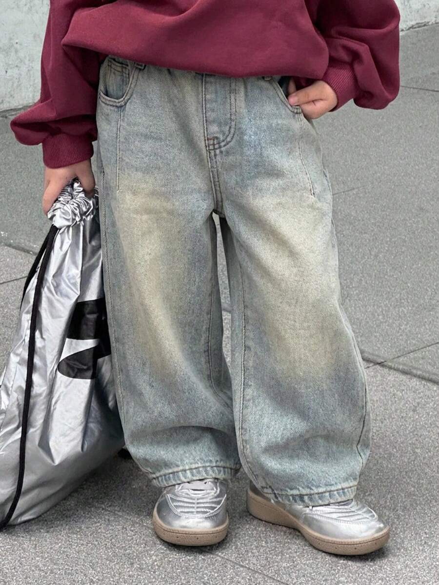 DAZY Young Boy Loose Casual Jeans With Pockets, Versatile Daily Wear - Light Wash - View 1