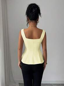 SHEIN Elenzya 女士甜心领前开衩腰部A字无袖吊带背心，优雅复古法式风格，适合通勤、商务、度假、休闲等多种场合，春夏新品上市 - 黃色 - 查看 2