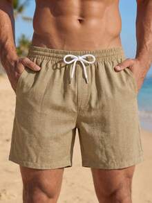 VIVINTIMO 男裝束口短褲，卡其色純棉運動休閒基礎款式 - 卡其色 - 查看 1