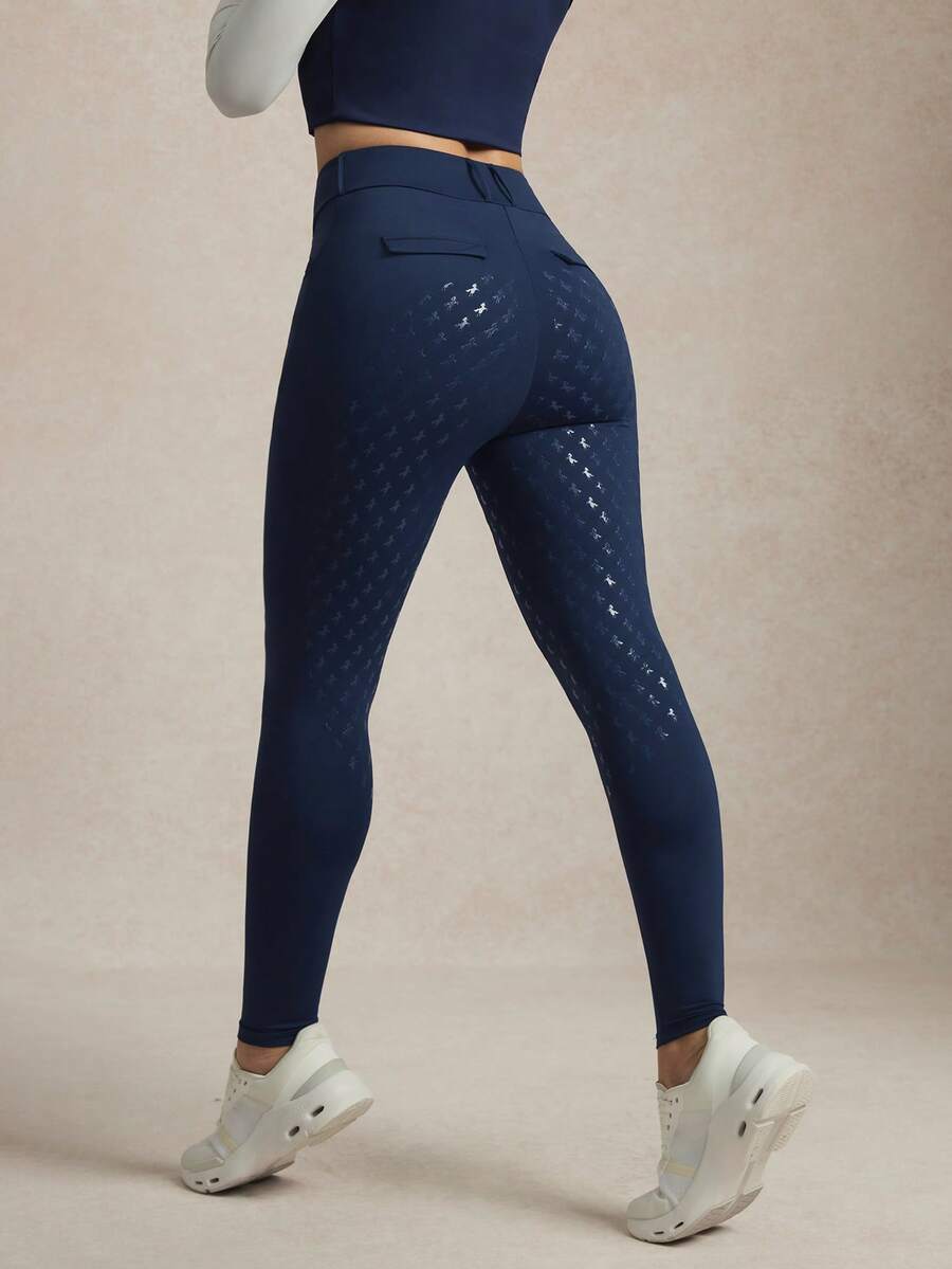 Activina Women's Casual Sports 3D Silicone Print High Waist Equestrian Printed Pants Riding Pants Women Gym Bottoms For Women Leggings Tummy Control Blue - Blue - View 1