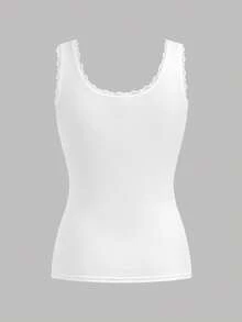 Girlism 2pcs Teen Girls' Black & White Lace Trim Casual Crew Neck Ruched Camisole Tank Top Set, Suitable For Daily Casual, Versatile, Home Wear - Black and White - View 7