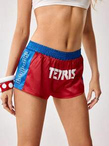 Tetris™ X SHEIN 女士弹力腰宽松休闲百搭短裤 - 彩色 - 查看 5