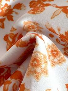 Swim Mod 女士沙滩连衣裙，双面可穿，多种穿法，蓝色花卉中式印花，复古波西米亚风，时尚休闲度假性感甜美可爱，女士泳装套装，超迷你比基尼 - 橘色 - 查看 4