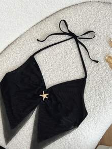 Resyla Damen einfarbiges Trägertop und Shorts Set, modisch für den Sommer - Schwarz - Übersicht 4