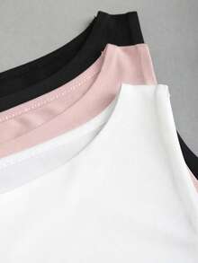Sweetra Bộ áo tank top cổ tròn xếp ly màu trơn dành cho nữ, kiểu dáng thường ngày. - Nhiều màu - Xem 4