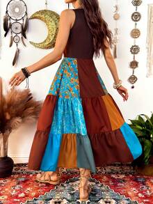 Đầm nữ phong cách Bohemian cổ điển in họa tiết ghép mảnh, thích hợp cho kỳ nghỉ. - Nhiều màu - Xem 3