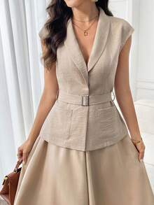 Miaspire Áo blazer nữ thiết kế tối giản cổ bẻ dáng suông, nhẹ nhàng, thích hợp mặc thường ngày. - Màu Khaki - Xem 7